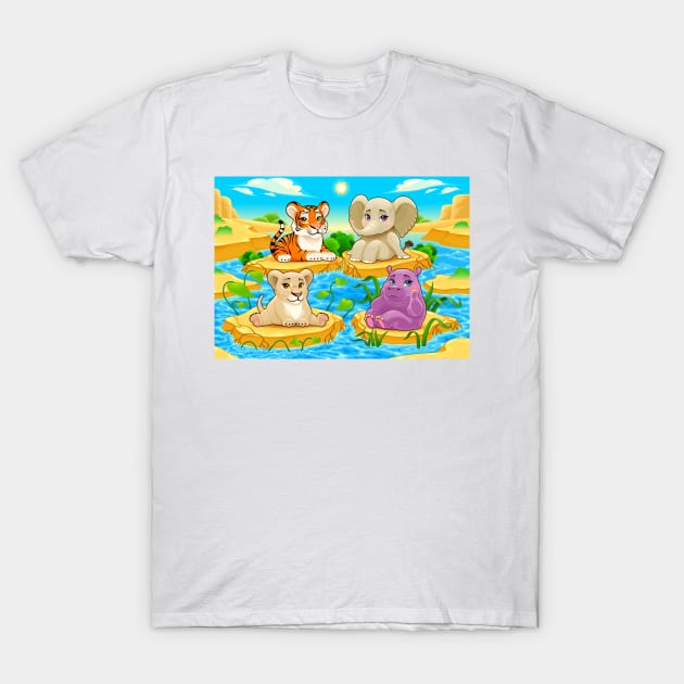 Baby cute Jungle animals in a natural landscape T-Shirt by ddraw